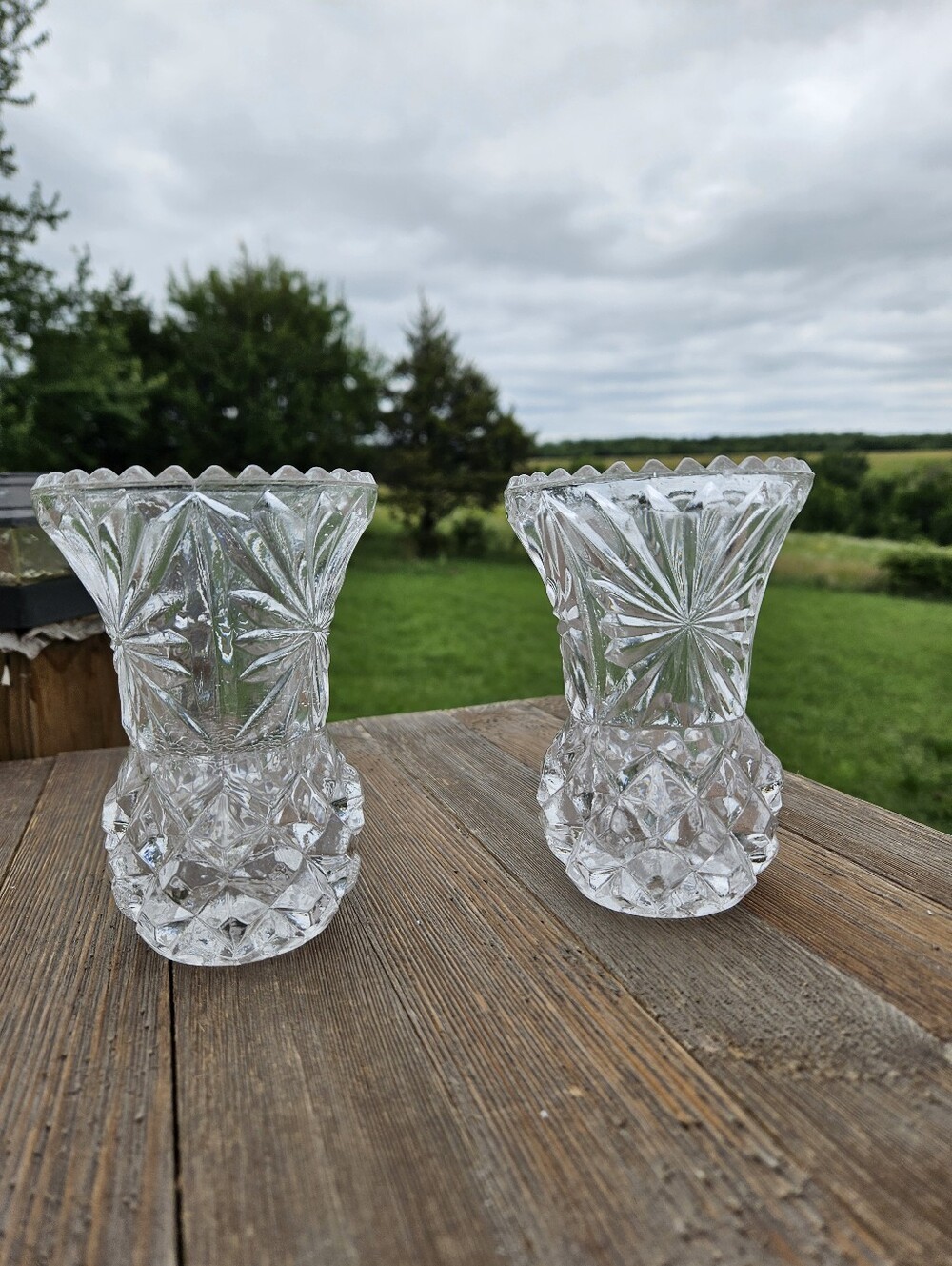 Set of 2 Vintage Princess House Lead Crystal 5" Bud Vases Pineapple Cut Glass